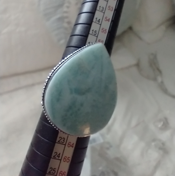 Stunning Larimar Ring/ 9 1/4 US Size Vintage Ring/ Silver Plated - Picture 6 of 7